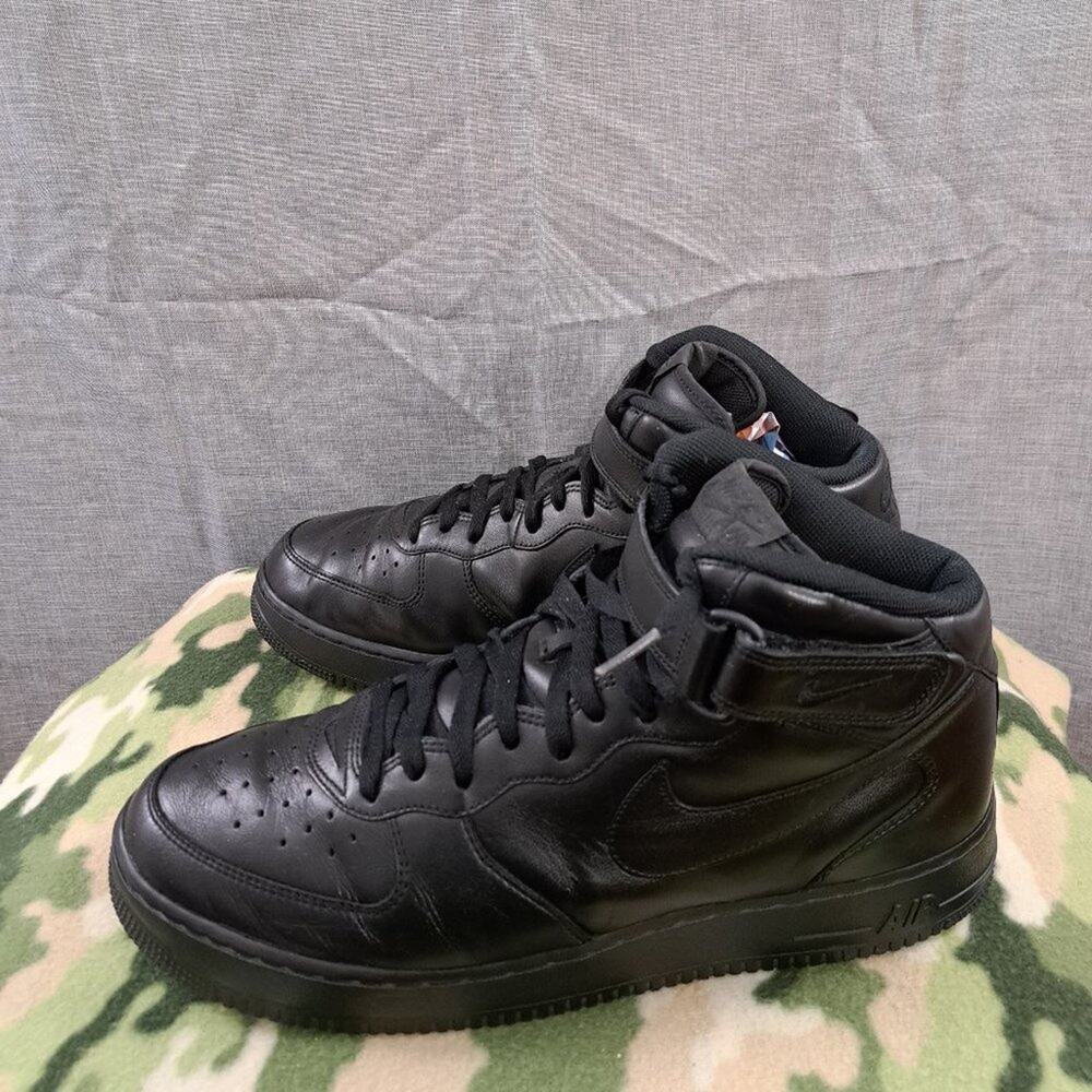 %Nike Air Force 1 Mid Black Leather 313643-002 Sneaker 2006 Men Us 13 / A 14
